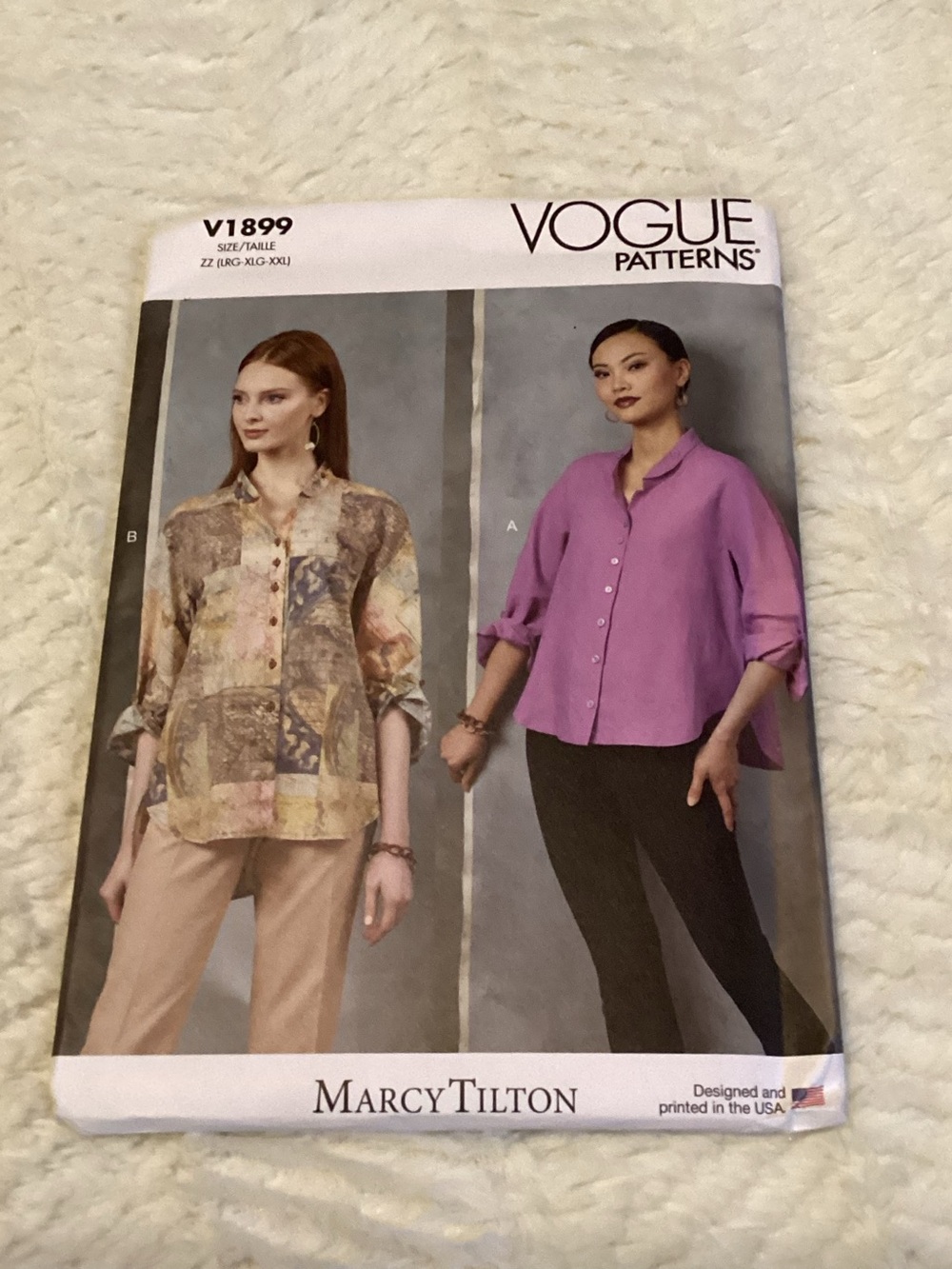 Misses Shirts Vogue Pattern V1899 Uncut 3/4 Sleeve Sewing Pattern Sz L-XXL